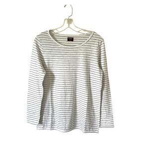 UNTUCKit Striped Cotton Boatneck Long Sleeve T-Shirt White Black Size Medium NEW